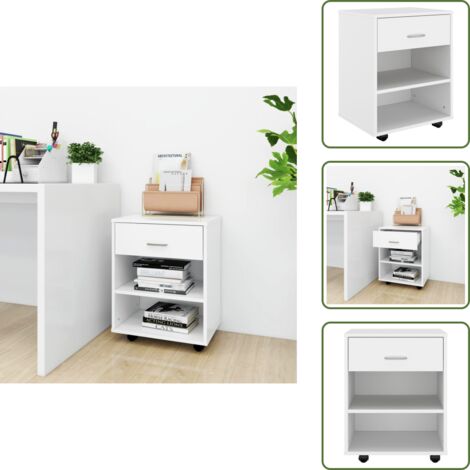 The Living Store Armario con ruedas madera contrachapada blanco 46x36x59 cm - Armario de madera