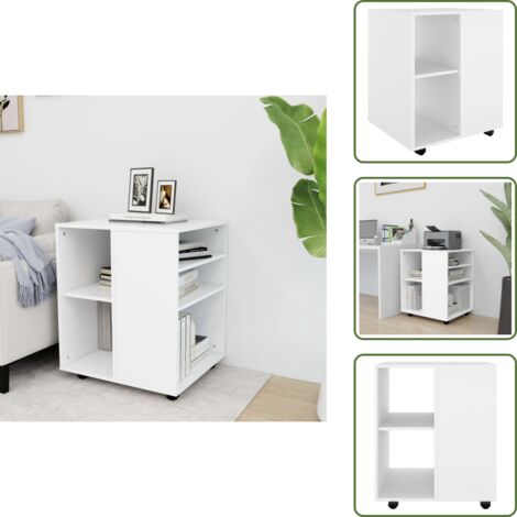 The Living Store Armario con ruedas madera contrachapada blanco 60x53x72 cm - Armario blanco