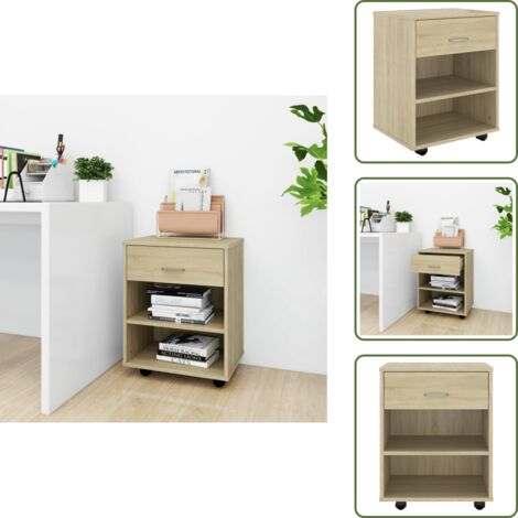 The Living Store Armario con ruedas madera contrachapada roble Sonoma 46x36x59cm - Armario de madera