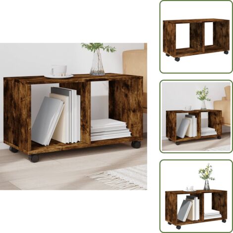 The Living Store Armario con ruedas madera ingeniería roble ahumado 72x33x42,5cm - Armario con ruedas