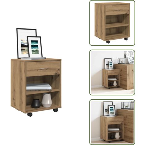 The Living Store Armario con ruedas madera ingeniería roble artisan 46x36x59 cm - Almacenamiento