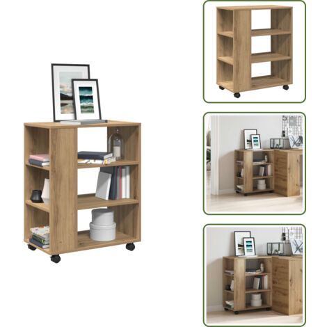 The Living Store Armario con ruedas madera ingeniería roble artisan 60x35x75 cm - Armario rodante