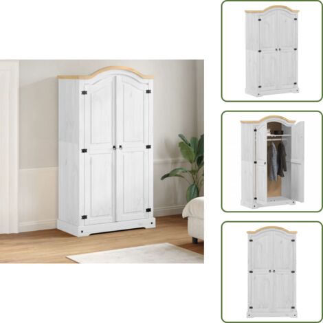 The Living Store Armario Corona madera maciza de pino blanco 102x52x186 cm - Armario de pino