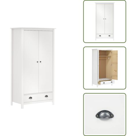 The Living Store Armario de 2 puertas Hill madera maciza pino blanco 89x50x170cm - Armario de pino