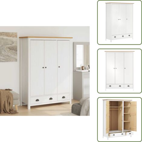 The Living Store Armario de 3 puertas Hill Range madera pino blanco 127x50x170cm - Armario de pino