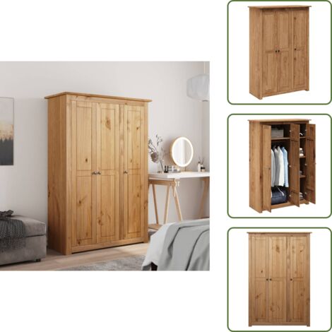 The Living Store Armario de 3 puertas madera pino Panamá Range 118x50x171,5 cm - Armario de 3 puertas