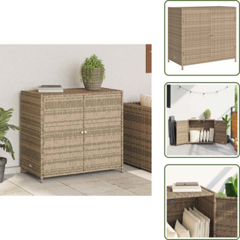 The Living Store Armario de almacenaje de jardín ratán PE beige 83x45x76 cm - Almacenamiento exterior