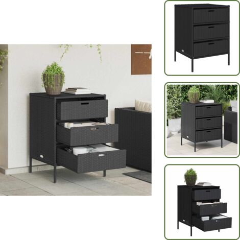 The Living Store Armario de almacenaje de jardín ratán PE negro 55x59x80 cm - Almacenamiento exterior