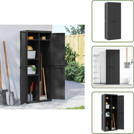 The Living Store Armario de almacenaje exterior PP negro 65x37x165 cm - Almacenamiento exterior