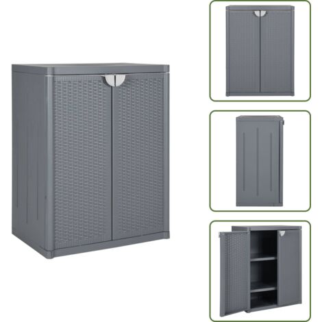 The Living Store Armario de almacenaje para jardín PP ratán gris 65x45x88 cm - Almacenamiento exterior