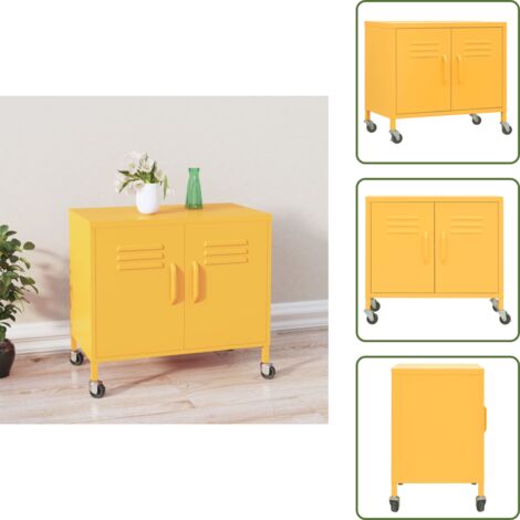 The Living Store Armario de almacenamiento acero amarillo mostaza 60x35x56 cm - Armario de acero
