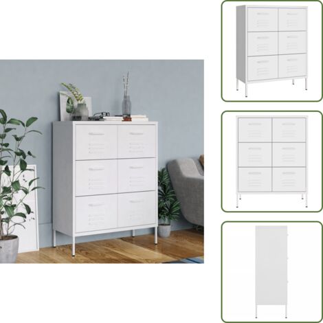 The Living Store Armario de almacenamiento acero blanco 80x35x101,5 cm - Cajones de acero
