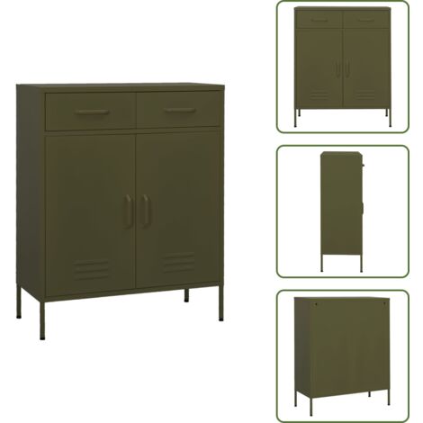 The Living Store Armario de almacenamiento acero verde oliva 80x35x101,5 cm - Armario de acero