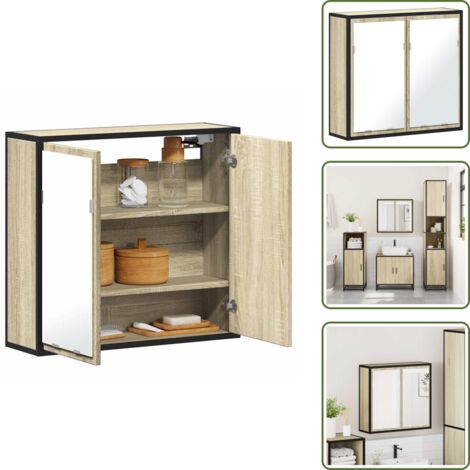 The Living Store Armario de baño con espejo de roble Sonoma 65x20x60 cm Madera de ingeniería - Armario con espejo