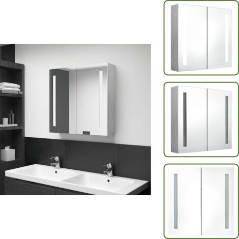 The Living Store Armario de baño con espejo LED gris hormigón 62x14x60 cm - Armario con espejo LED