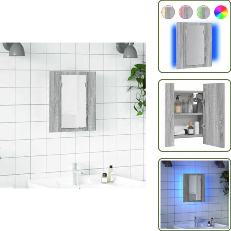 The Living Store Armario de baño con espejo LED madera gris Sonoma 40x12x45 cm - Armario de baño LED