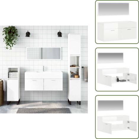 The Living Store Armario de baño con espejo madera de ingeniería blanco brillo - Espejo