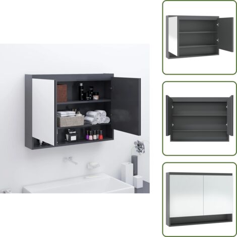 The Living Store Armario de baño con espejo MDF gris 80x15x60 cm - Armario con espejo
