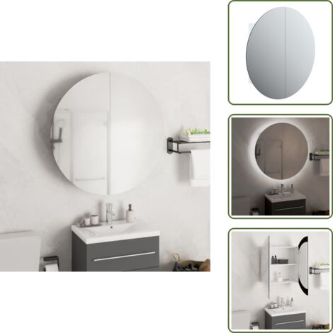 The Living Store Armario de baño con espejo redondo y LED blanco 54x54x17,5 cm - Espejo redondo