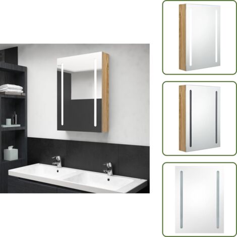 The Living Store Armario de baño con espejo y LED color roble 50x13x70 cm - Armario con espejo