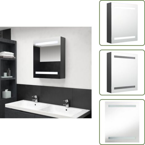 The Living Store Armario de baño con espejo y LED gris 50x14x60 cm - Espejo de tocador