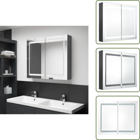 The Living Store Armario de baño con espejo y LED gris 80x12x68 cm - Armario con espejo