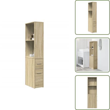The Living Store Armario de baño estrecho con ruedas madera roble Sonoma - Armario de almacenamiento