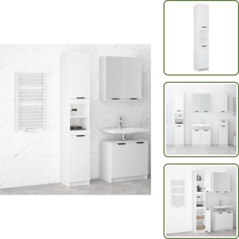 The Living Store Armario de baño madera contrachapada blanco 32x34x188,5 cm - Armario de baño madera contrachapada