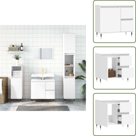 The Living Store Armario de baño madera contrachapada blanco 65x33x60 cm - Armario de baño blanco