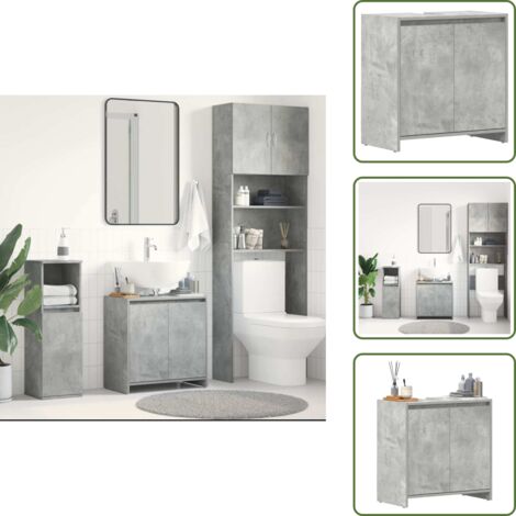 The Living Store Armario de baño madera contrachapada gris hormigón 60x33x61 cm - Armario de cuarto de baño