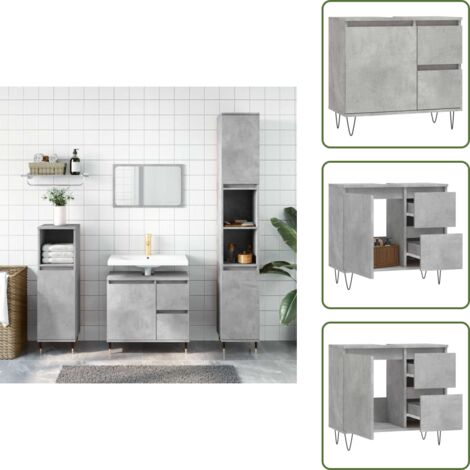 The Living Store Armario de baño madera contrachapada gris hormigón 65x33x60 cm - Armario de baño madera contrachapada