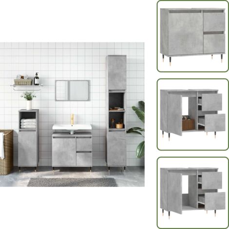 The Living Store Armario de baño madera contrachapada gris hormigón 65x33x60 cm - Armario de baño madera contrachapada
