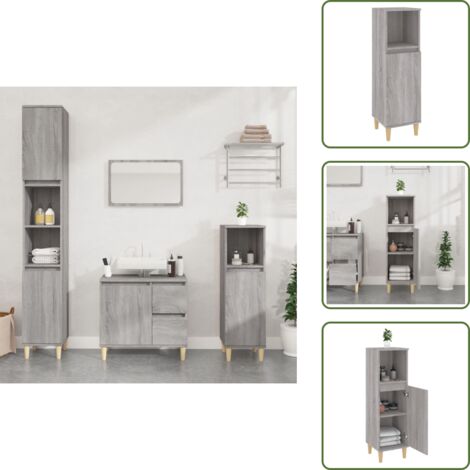 The Living Store Armario de baño madera contrachapada gris Sonoma 30x30x100 cm - Armario de baño madera contrachapada