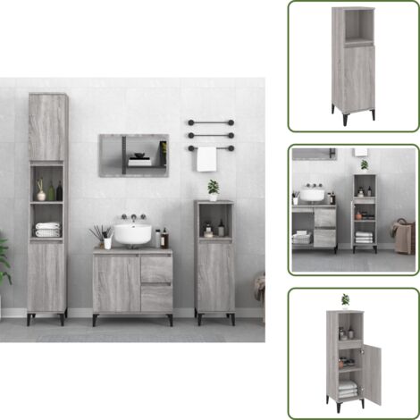 The Living Store Armario de baño madera contrachapada gris Sonoma 30x30x100 cm - Armario de baño madera contrachapada