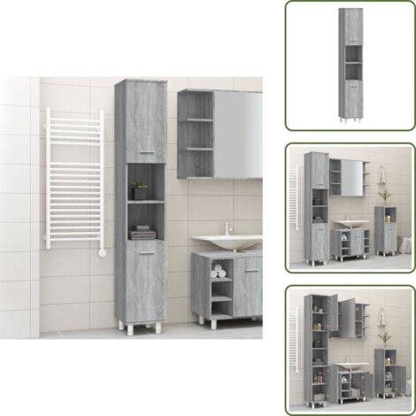 The Living Store Armario de baño madera contrachapada gris Sonoma 30x30x179 cm - Armario de baño madera contrachapada