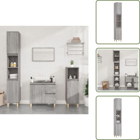 The Living Store Armario de baño madera contrachapada gris Sonoma 30x30x190 cm - Armario de baño gris