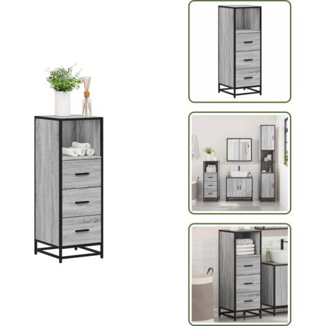 The Living Store Armario de baño madera contrachapada gris sonoma 35x37,5x100 cm - Armario de baño madera