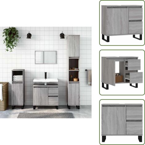 The Living Store Armario de baño madera contrachapada gris Sonoma 65x33x60 cm - Armario de baño gris