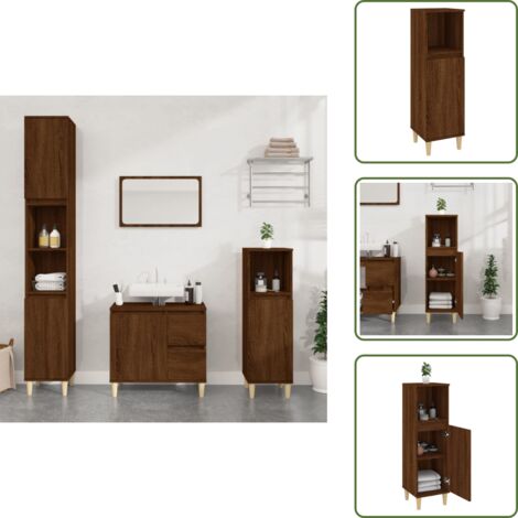 The Living Store Armario de baño madera contrachapada marrón roble 30x30x100 cm - Armario de baño madera