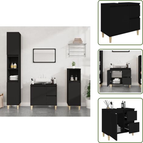 The Living Store Armario de baño madera contrachapada negro 65x33x60 cm - Armario de baño madera contrachapada