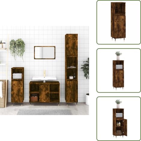 The Living Store Armario de baño madera contrachapada roble ahumado 30x30x100 cm - Armario de baño madera