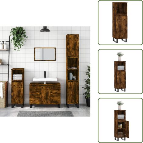 The Living Store Armario de baño madera contrachapada roble ahumado 30x30x100 cm - Armario de baño madera