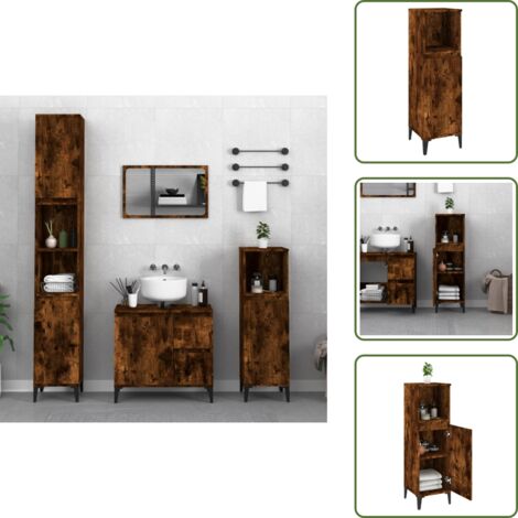 The Living Store Armario de baño madera contrachapada roble ahumado 30x30x100 cm - Armario de baño madera contrachapada