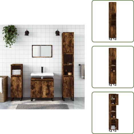 The Living Store Armario de baño madera contrachapada roble ahumado 30x30x190 cm - Armario de baño madera contrachapada