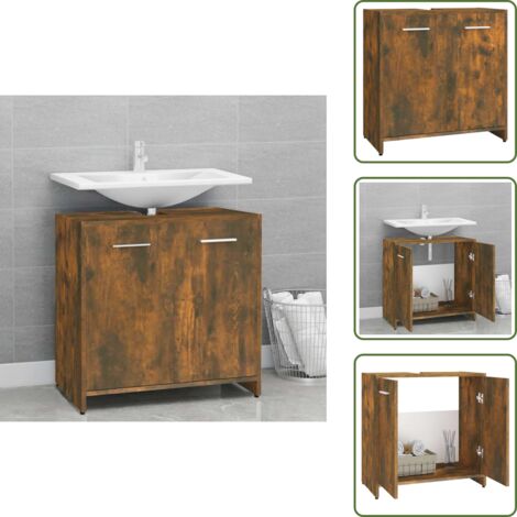 The Living Store Armario de baño madera contrachapada roble ahumado 60x33x60 cm - Almacenamiento de baño