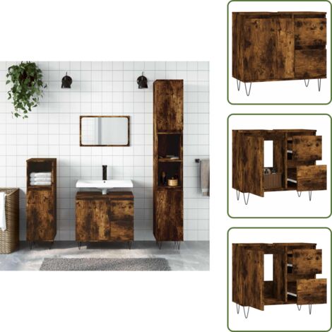 The Living Store Armario de baño madera contrachapada roble ahumado 65x33x60 cm - Armario de baño madera contrachapada