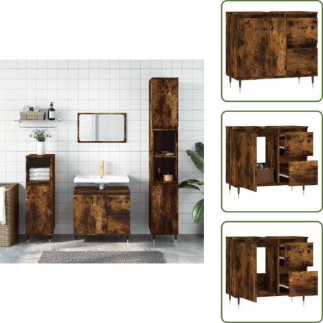 The Living Store Armario de baño madera contrachapada roble ahumado 65x33x60 cm - Armario de baño madera contrachapada