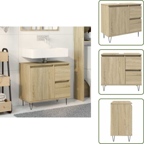 The Living Store Armario de baño madera contrachapada roble Sonoma 65x33x60 cm - Armario de baño madera contrachapada