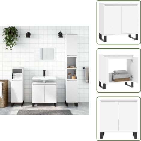 The Living Store Armario de baño madera de ingeniería blanco 58x33x60 cm - Armario de baño blanco