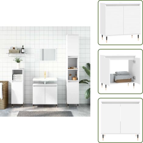 The Living Store Armario de baño madera de ingeniería blanco 58x33x60 cm - Armario de baño blanco